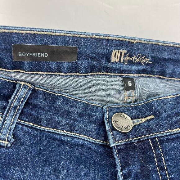 KUT from the Kloth 6 Dark Wash Mid Rise Distressed Boyfriend Jeans #KP176MA5SF - Picture 9 of 11